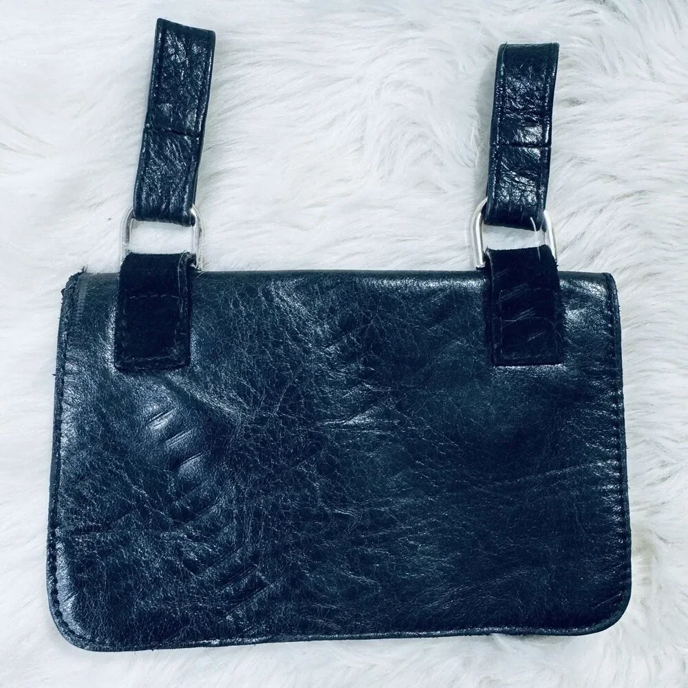 Vintage Mikki G Black Leather Jeweled Belt Bag Detachable XL  display picture 3